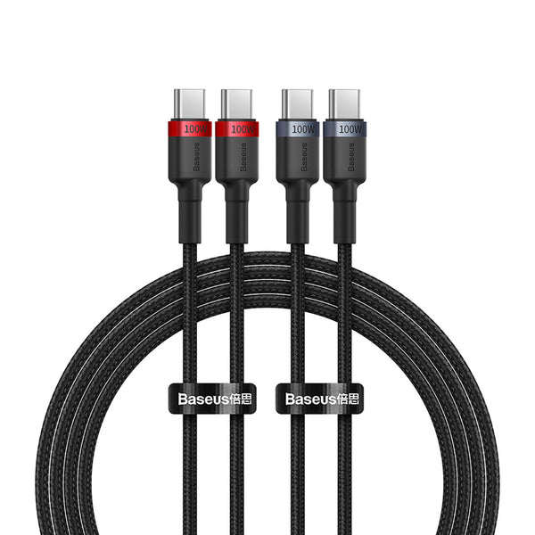 BASEUS CAFULE CHARGING CABLE USB-C TO USB-C 100W 1M 2PCS RED BLACK+GREY BLACK - كيبل تايب سي تايب سي 100 واط بطول 1 متر من باسيوس (قطعتان)