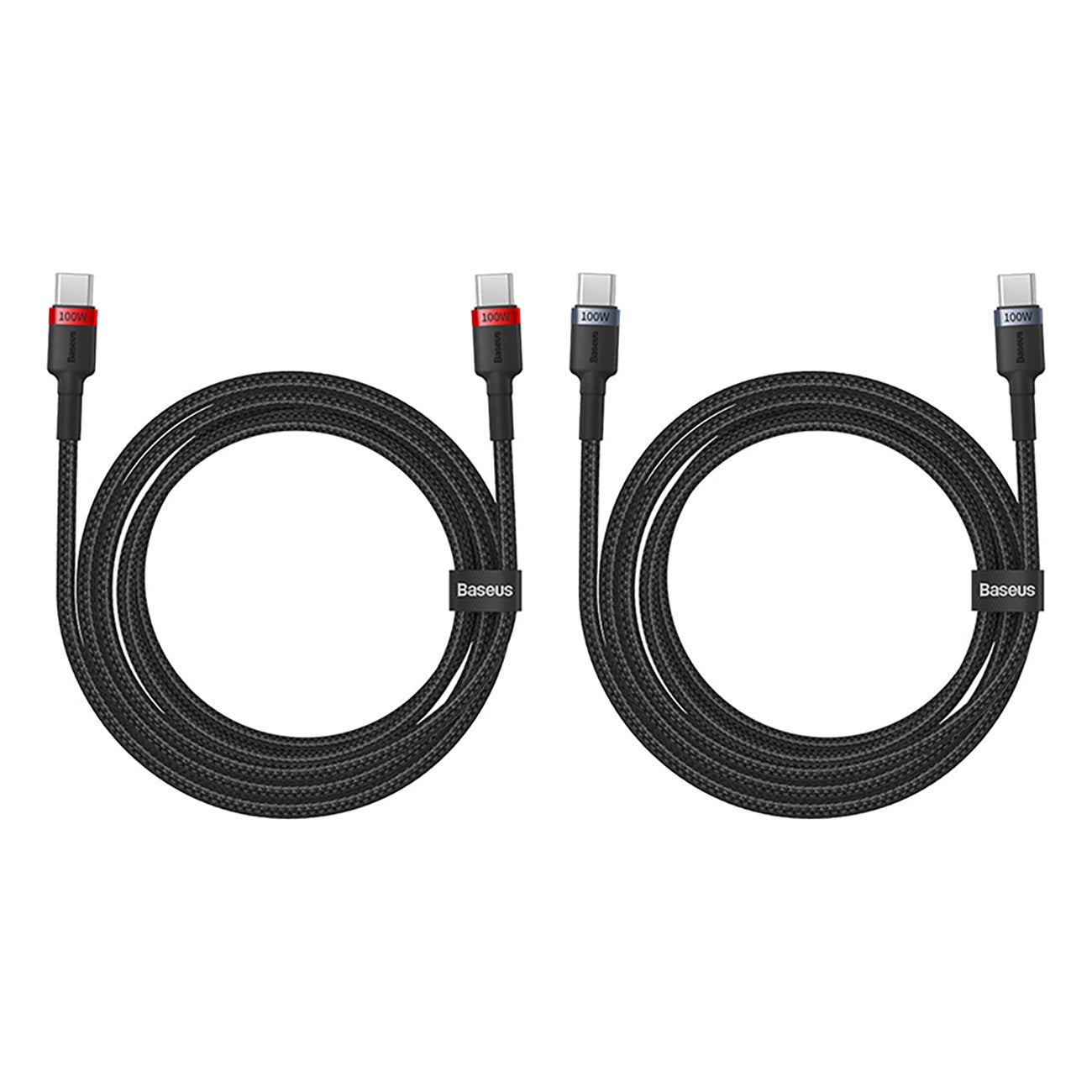 BASEUS CAFULE CHARGING CABLE USB-C TO USB-C 100W 1M 2PCS RED BLACK+GREY BLACK - كيبل تايب سي تايب سي 100 واط بطول 1 متر من باسيوس (قطعتان)