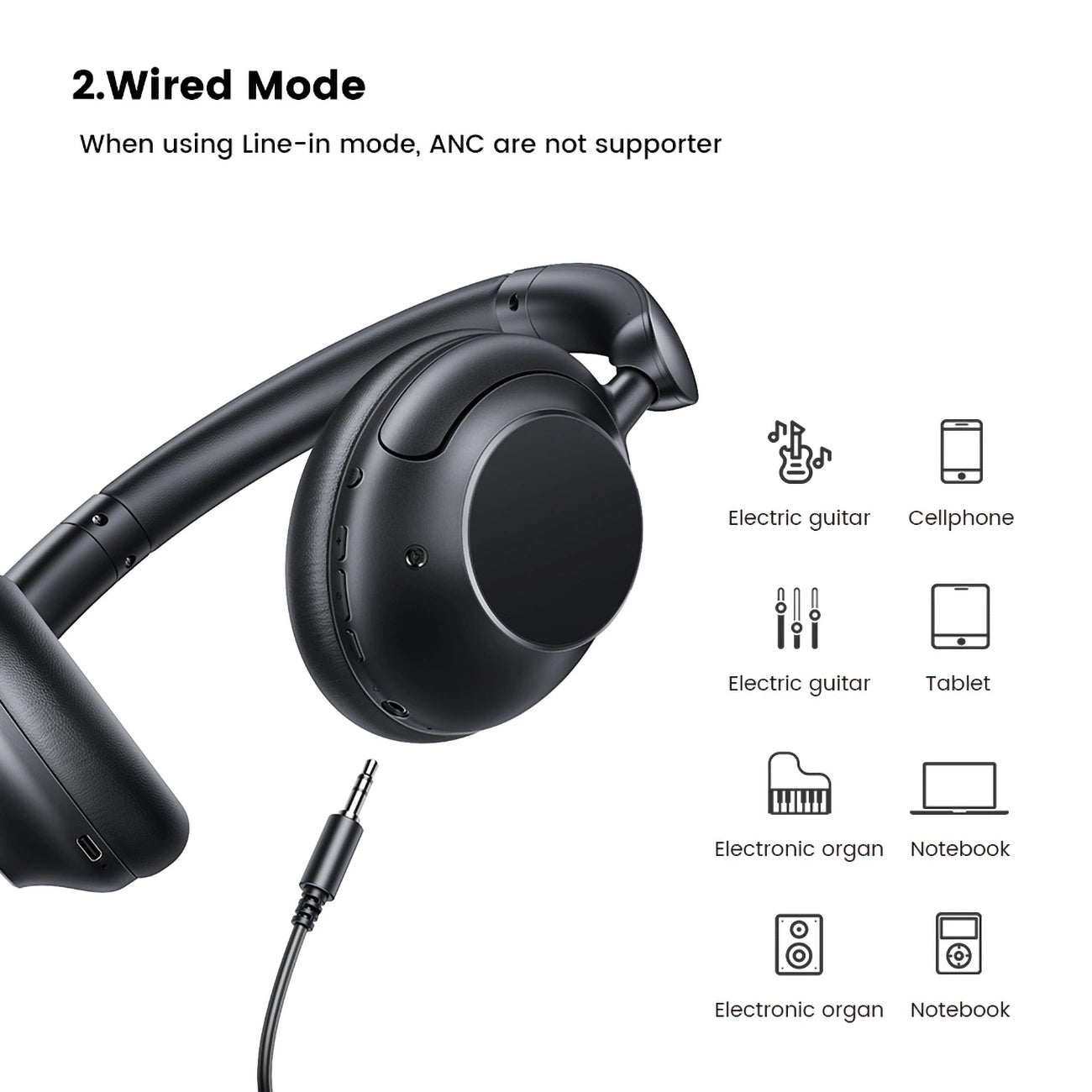 UGREEN HiTune Max5 Headphone ANC BLACK - سماعات بلوتوث هيدسيت مع خاصية الغاء الضوضاء النشط من يوكرين اسود