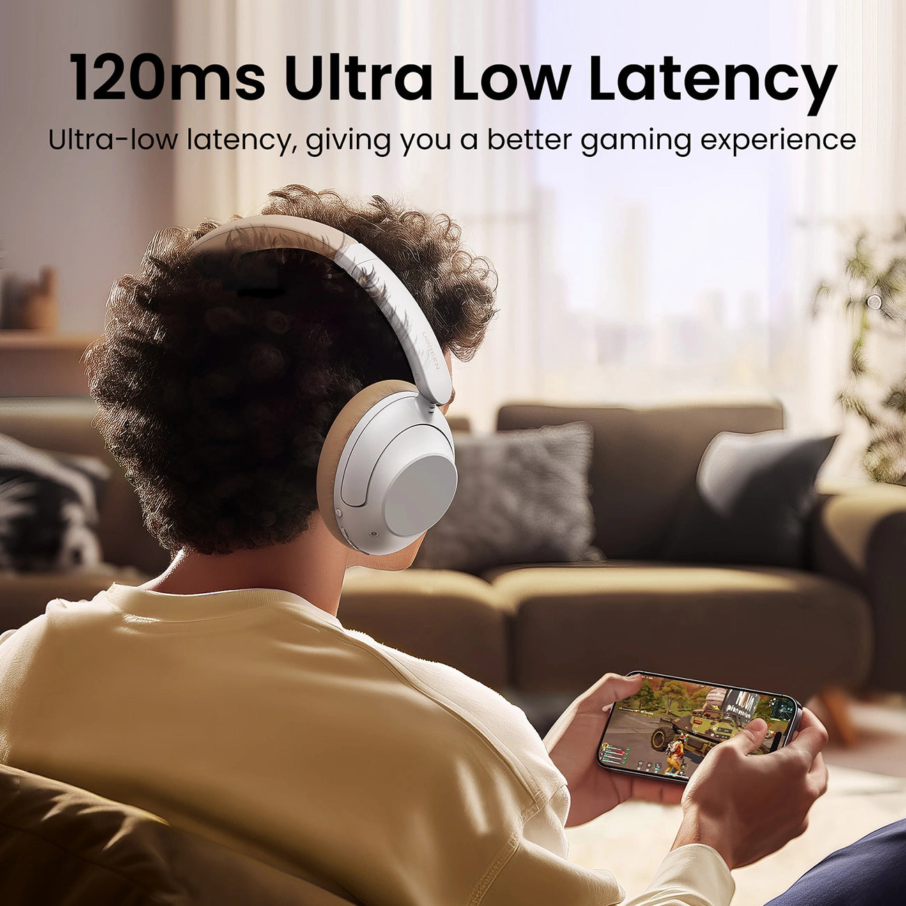 UGREEN HiTune Max5 Headphone ANC White - سماعات بلوتوث هيدسيت مع خاصية الغاء الضوضاء النشط من يوكرين ابيض