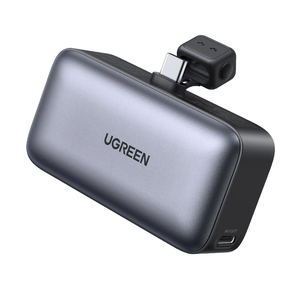 UGREEN PowerBank 5000mAh with Built-in USB-C Connector - باوربنك 5000 ملي امبير مع منفذ تايب سي مدمج (للشحن) + منفذ تايب سي اضافي وستاند من يوكرين