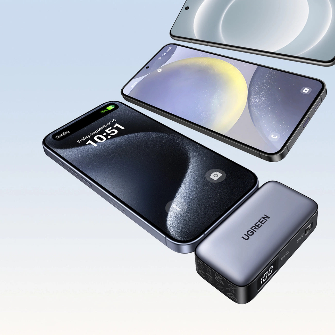 UGREEN PowerBank 5000mAh with Built-in USB-C Connector - باوربنك 5000 ملي امبير مع منفذ تايب سي مدمج (للشحن) + منفذ تايب سي اضافي وستاند من يوكرين