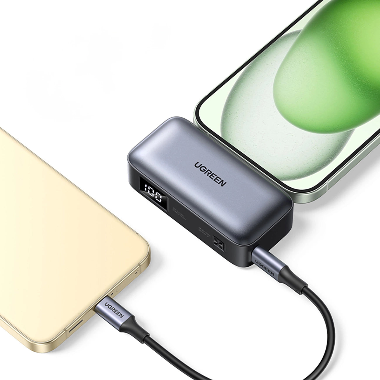 UGREEN PowerBank 5000mAh with Built-in USB-C Connector - باوربنك 5000 ملي امبير مع منفذ تايب سي مدمج (للشحن) + منفذ تايب سي اضافي وستاند من يوكرين