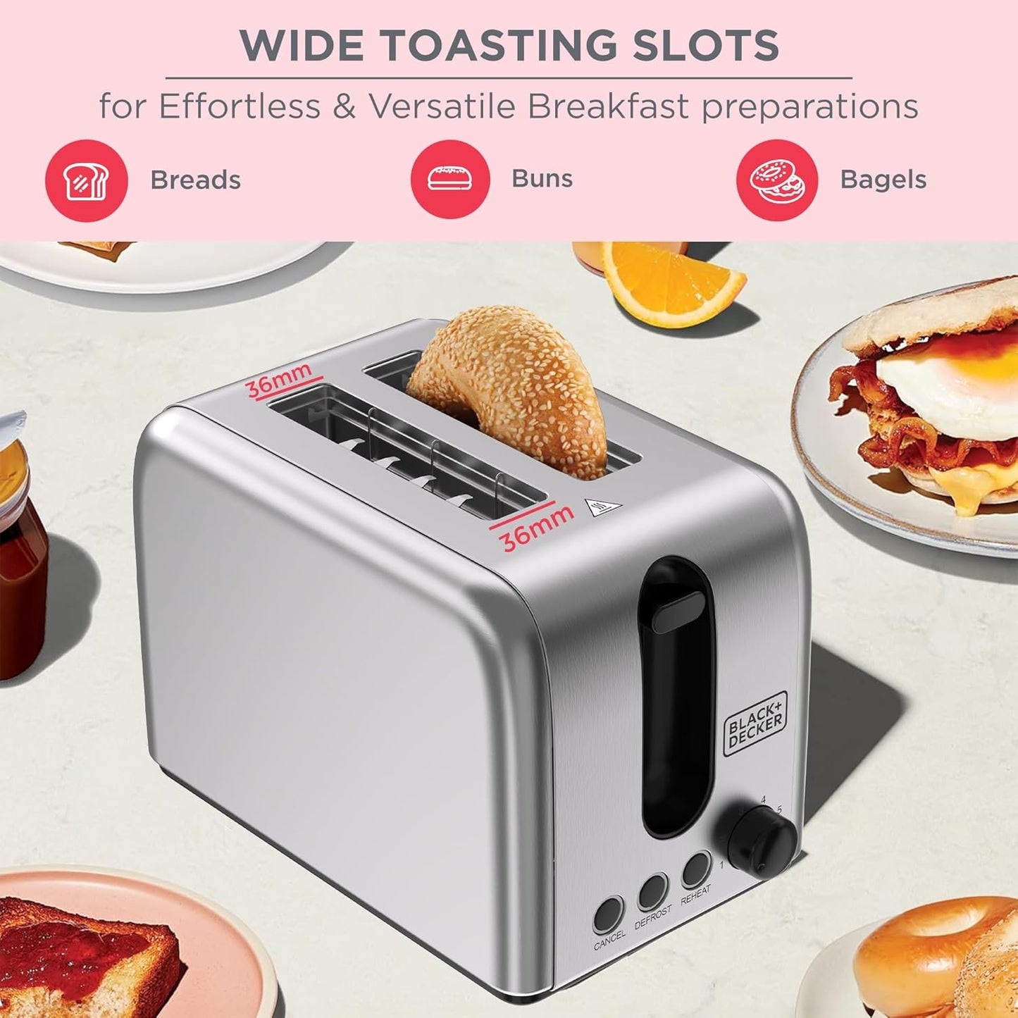Black&Decker ET244-B5 2 SLICE TOASTER 1050W Stainless steel - محمصة خبز 2 شريحة 1050 واط من بلاك اند ديكر