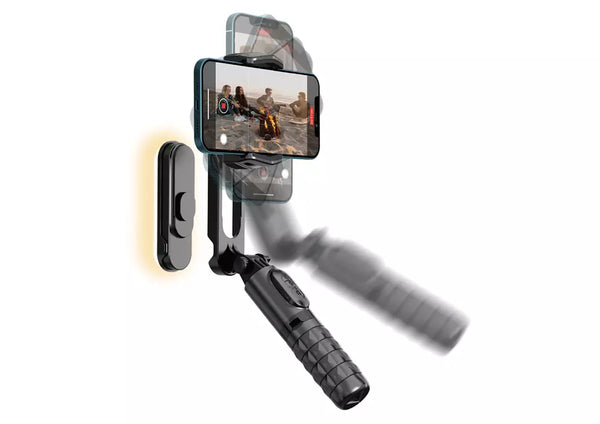 DEVIA HANDHELD GIMBAL SHAKE- PROOF TRIPOD SELFIE STICK - عصا سيلفي محمولة باليد بتقنية البلوتوث مع شريط إضاءة من ديفيا