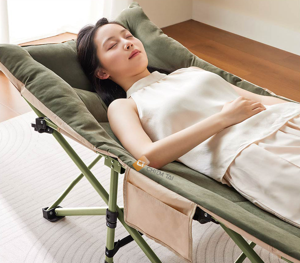 8H XIAONAXIAN COMFORTABLE NAP BED PORTABLE FOLDING BED LOTUS LEAF GREEN SKIN-FRIENDLY - سرير النوم القابل للطي المريح يتحمل حتى 136 كجم