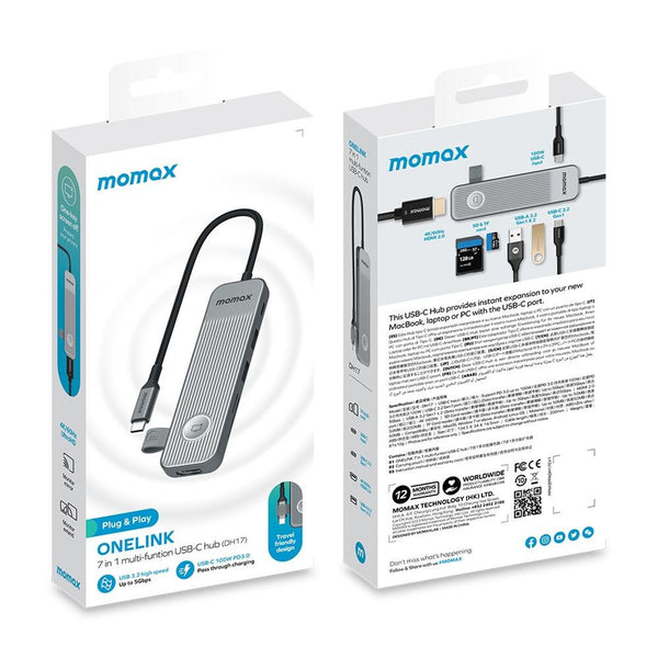 MOMAX ONELINK 7 IN 1 MULTI-FUNTION USB-C HUB DH17 - توصالة تايب سي 7 في 1 من موماكس