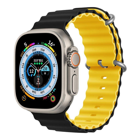 DEVIA Deluxe Series Sport6 Silicone Two-tone Watch Band black+yellow - سير ساعات ابل من ديفيا