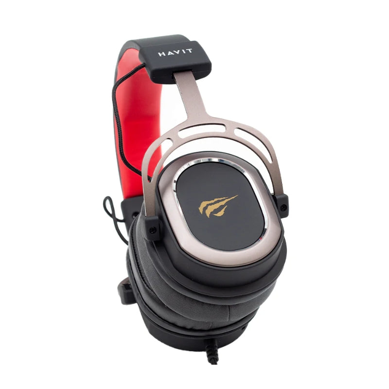 Havit H2008d Gaming Headphone Wired 3.5 mm Jack Black+Ochre+Red -سماعات هيدسيت سلكية للالعاب من هافيت