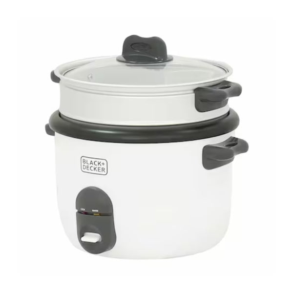 Black&Decker RC1860-B5 Rice Cooker 700W 1.8L white/silver - قدر طبخ الارز الكهربائي بسعة 1.8 لتر وبقدرة 700 واط من بلاك اند ديكر