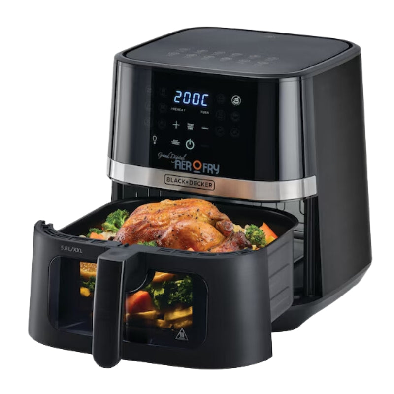Black&Decker AF5800-B5 Air Fryer 8.5L black/silver - قلاية هوائية رقمية بسعة 8.5 لتر وبقدرة 1800 واط متعددة الوظائف 12 في 1 من بلاك اند ديكر