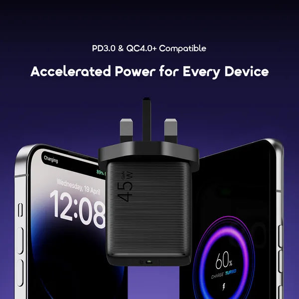 Oraimo Wall Charger USB-C Port 45W Black - شاحن تايب سي 45 واط من اورايمو اسود