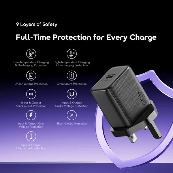 Oraimo Wall Charger USB-C Port 45W Black - شاحن تايب سي 45 واط من اورايمو اسود