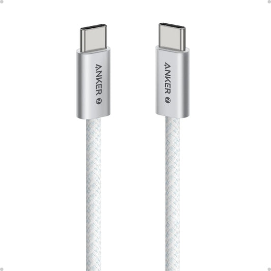 Anker Zolo C to C Cable 6ft 240W (Braided and Dirt-Free) White  -  كيبل تايب سي تايب سي 240 واط من انكر 2 متر ابيض