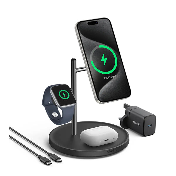 Anker MagGo 15W Qi2 Wireless Charging Station - شاحن لاسلكي 3 في 1 15 واط من انكر