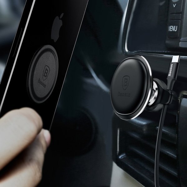 Baseus Magnetic Car Mount Phone Holder with Cable Clip Air Vent Version Frost Silver
