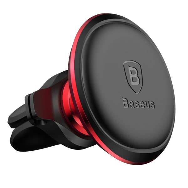 Baseus Magnetic Car Mount Phone Holder with Cable Clip Air Vent Version Carmine Red -ستاند سيارة مغناطيسي بفتحة التبريد من مشبك للكيبل من باسيوس احمر
