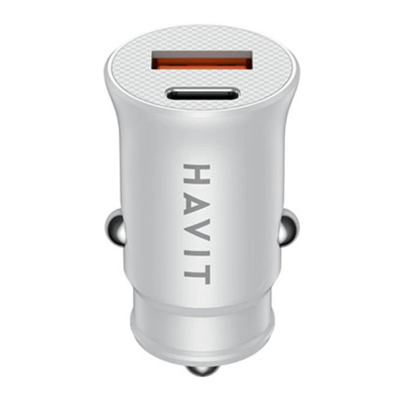 Havit CC2022 Dual USB PD 20W+QC3.0 Car Charger White - شاحن سيارة 20 واط من هافيت ابيض