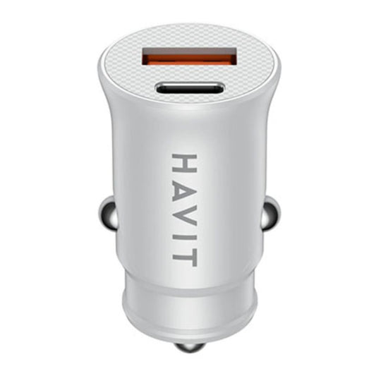 Havit CC2022 Dual USB PD 20W+QC3.0 Car Charger White - شاحن سيارة 20 واط من هافيت ابيض