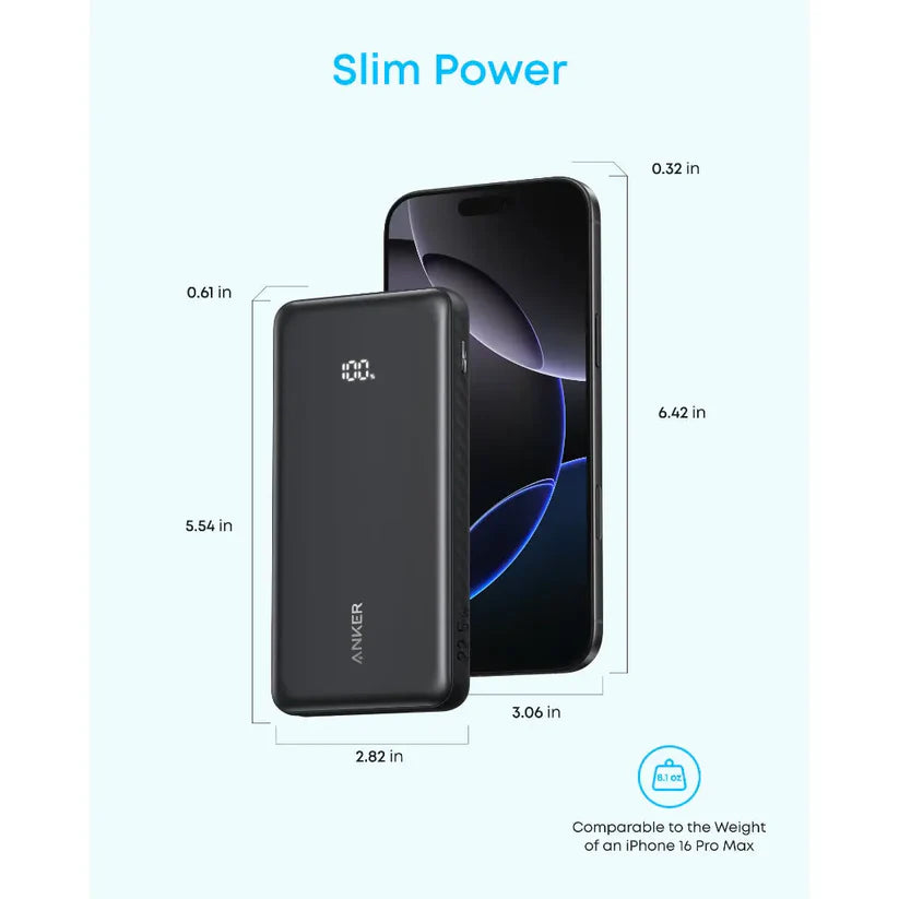 Anker Zolo Power Bank 10K 22.5W Built-In USB-C Cable Black - باوربنك 10000 ملي امبير 22.5 واط مع كيبل تايب سي مدمج من انكر اسود