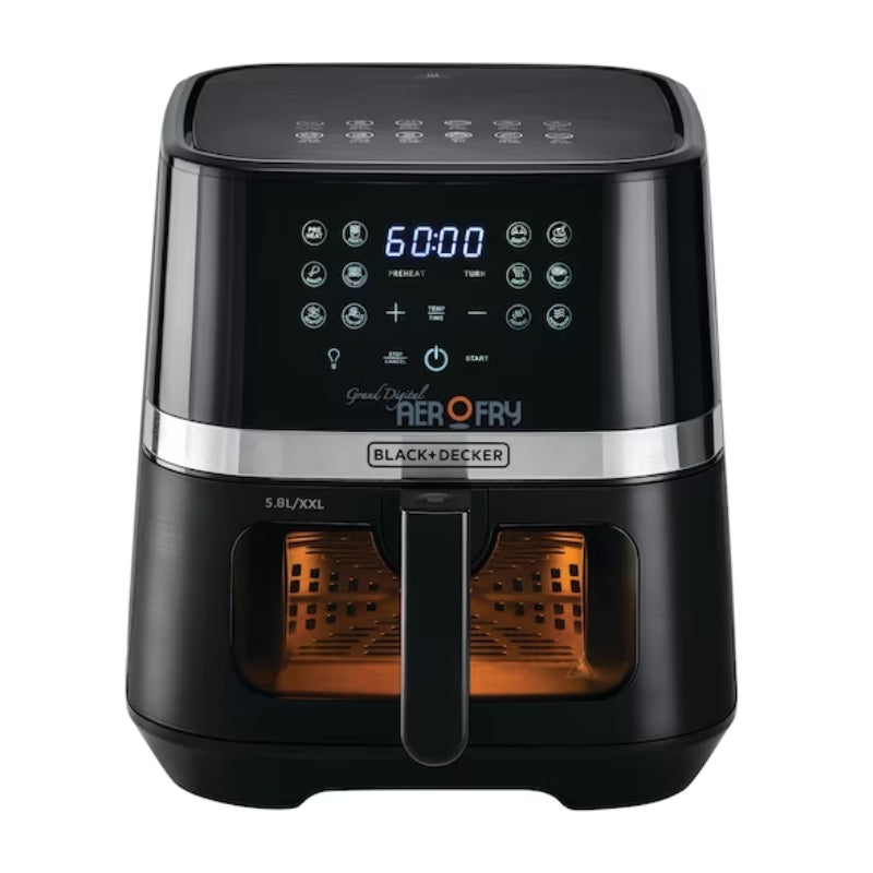 Black&Decker AF5800-B5 Air Fryer 8.5L black/silver - قلاية هوائية رقمية بسعة 8.5 لتر وبقدرة 1800 واط متعددة الوظائف 12 في 1 من بلاك اند ديكر