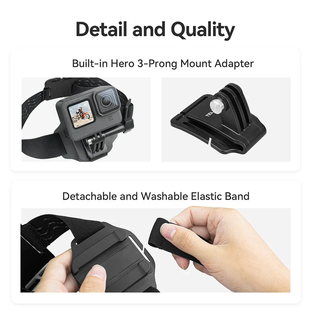 TELESIN 2-in-1 Hat Clip Quick Release Headband - حزام الرأس للكاميرا سريع الفتح مع مشبك القبعة من تيليسن