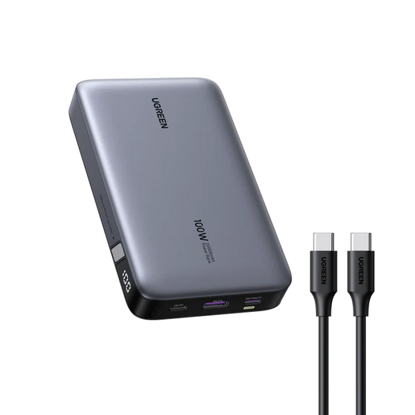 UGREEN PowerBank Two Way F.Ch 20000mAh 100W With Cable C TO C - باوربنك 20000 ملي امبير 100 واط مع كيبل تايب سي تايب سي وشاشة رقمية من يوكرين