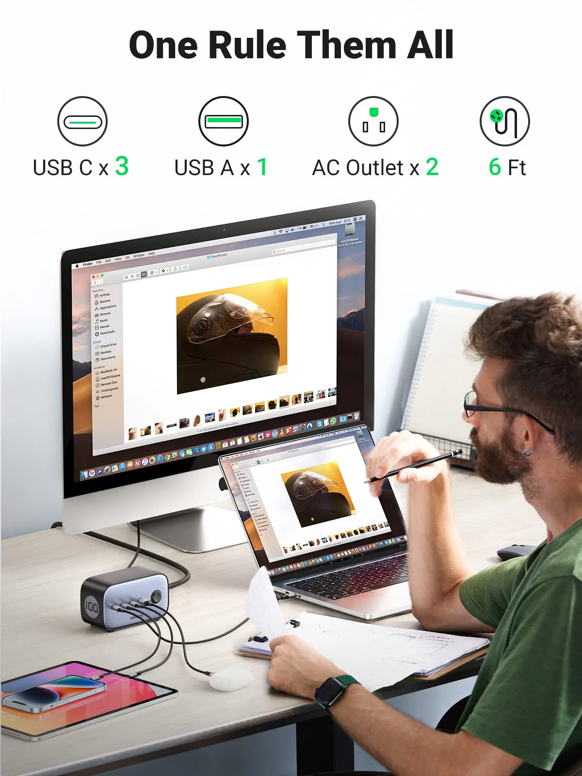 UGREEN Power Strip DigiNest Pro Power 100W Type 3C1A - شاحن 100 واط متعدد المنافذ من يوكرين