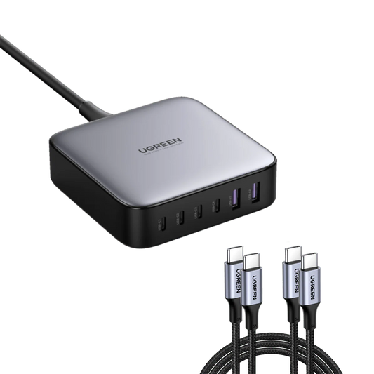 UGREEN Charger 6-Port GaN Desktop 200W With Cable Type-c To Type-c 100W 1M - شاحن 200 واط متعدد المنافذ مع كيبل تايب سي تايب سي 100 واط من يوكرين