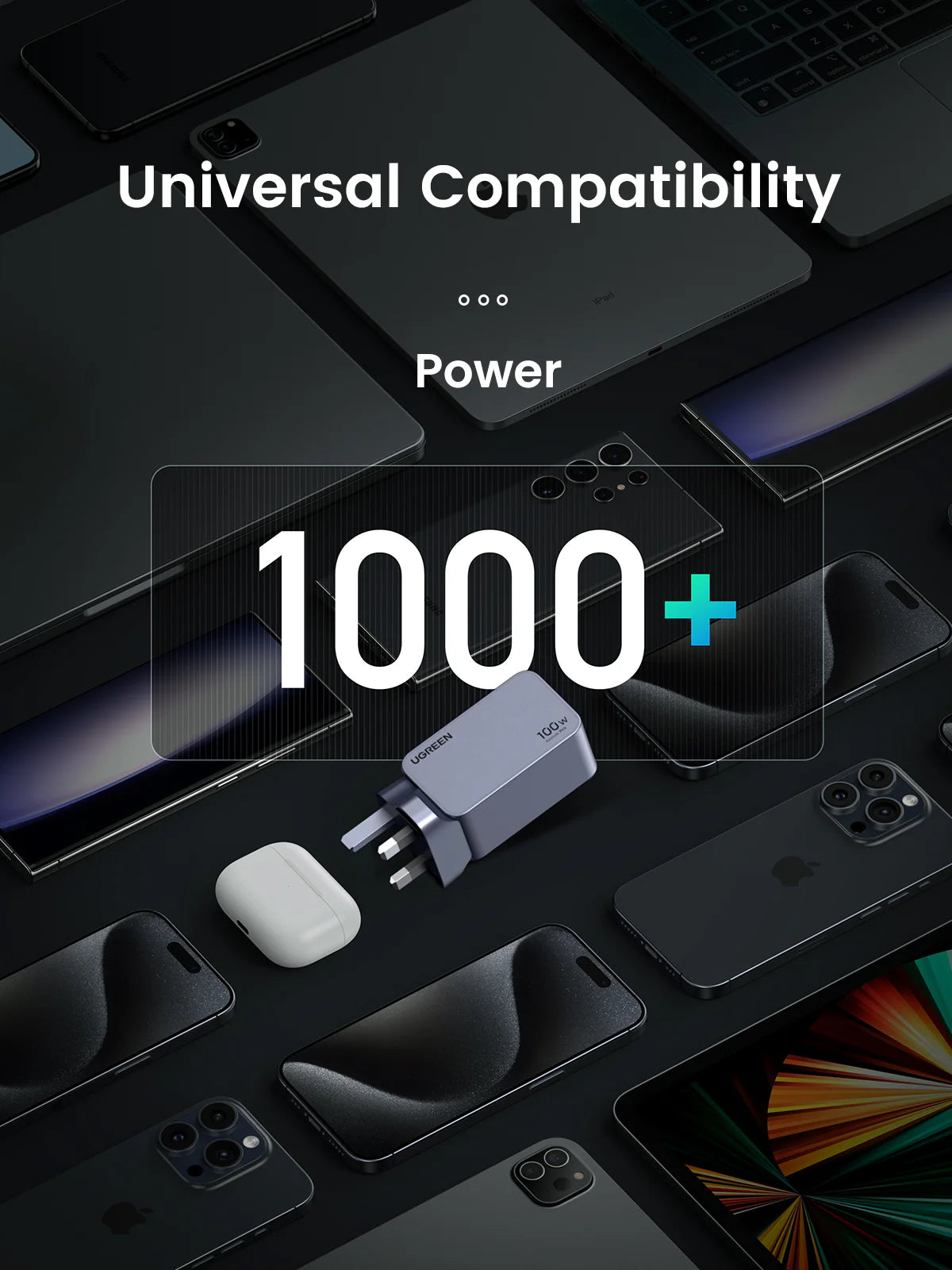 UGREEN Charger Nexode Pro Gan With Cable 100W 3-Port - شاحن 100 واط مع 3 منافذ وكيبل تايب سي تايب سي من يوكرين