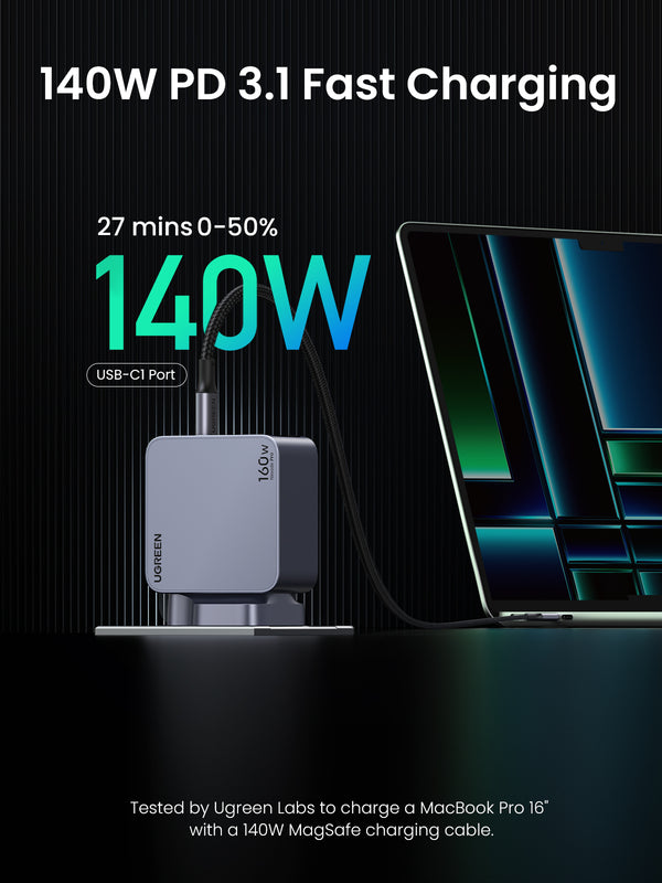 UGREEN Charger Fast Nexode Pro 160W 4-Port GaN Set UK- شاحن 160 واط متعدد المنافذ مع كيبل تايب سي تايب سي من يوكرين