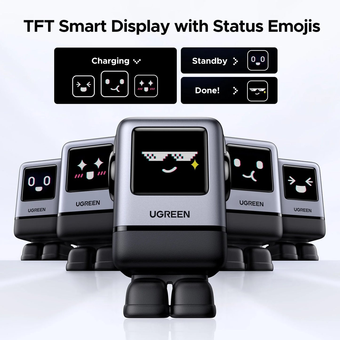 UGREEN Charger Nexode Robot GaN Black 100W 4Port - شاحن 100 واط على شكل روبوت مع 4 منافذ من يوكرين