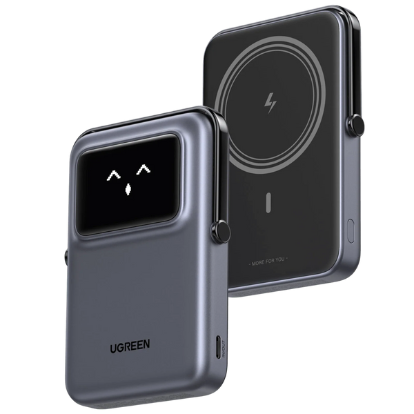 UGREEN PowerBank Uno Robot Magnetic Wireless 10000mAh 20W With Holder Black - باوربنك مغناطيسي لاسلكي على شكل روبوت 10000 ملي امبير 20 واط مع ستاند من يوكرين اسود