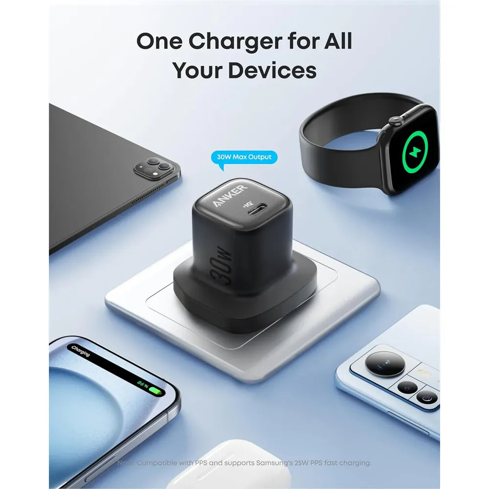 Anker Zolo Charger 30W, PD 3.0, with 1.0m C to C Cable - شاحن انكر 30 واط مع كيبل تايب سي بطول 1 متر