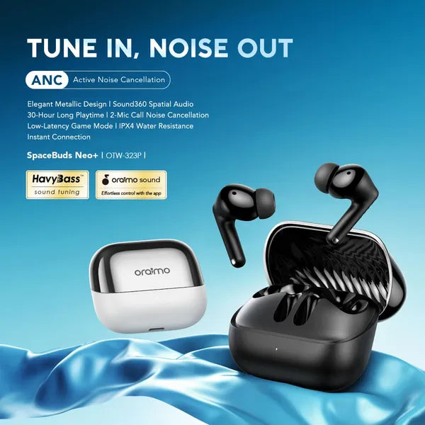 Oraimo SpaceBuds Neo+ Wireless Earpods Gold - سماعات بلوتوث بتقنية الغاء الضوضاء من اورايمو ذهبي