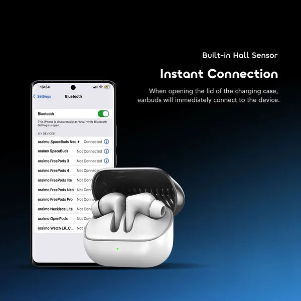 Oraimo SpaceBuds Neo+ Wireless Earpods Gold - سماعات بلوتوث بتقنية الغاء الضوضاء من اورايمو ذهبي