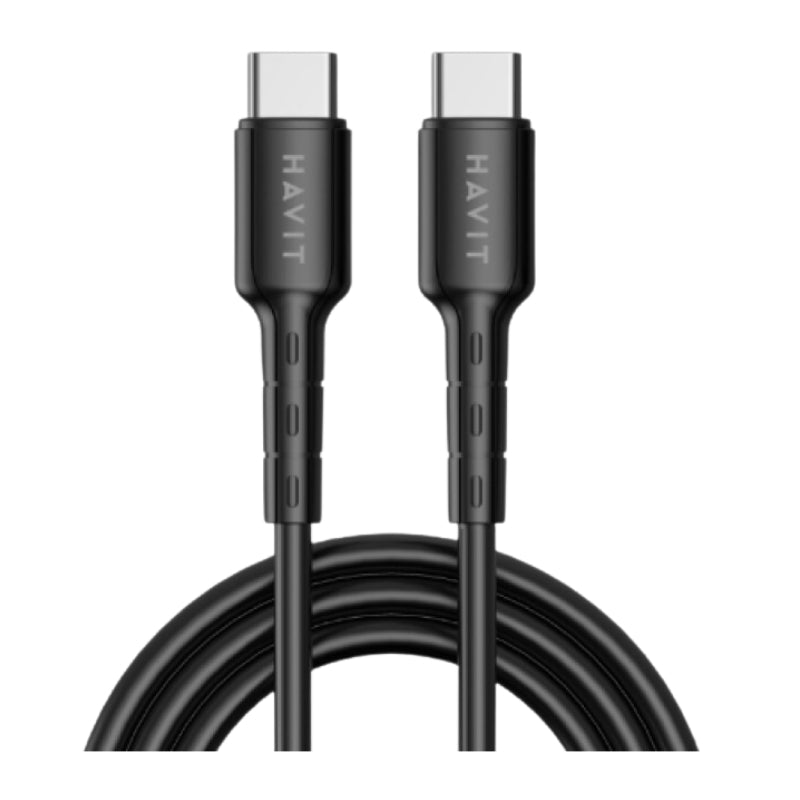 Havit CB6254 USB C to C 60W Super Fast Charging Cable 1m Black - كيبل تايب سي تايب سي 60 واط من هافيت اسود