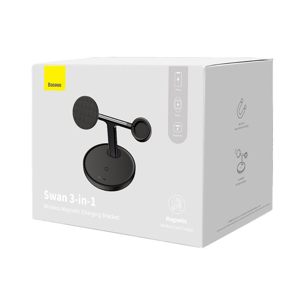 BASEUS WIRELESS CHARGER HOLDER SWAN 3IN1 MAGNETIC 20W + CHARGER - شاحن ثلاثي من باسيوس